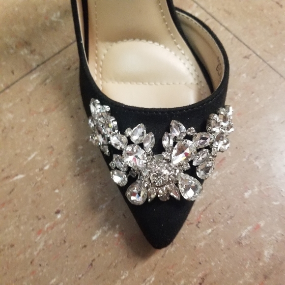 NWT Black Classic pointed toe Rhinestone High Heel - Picture 2 of 2